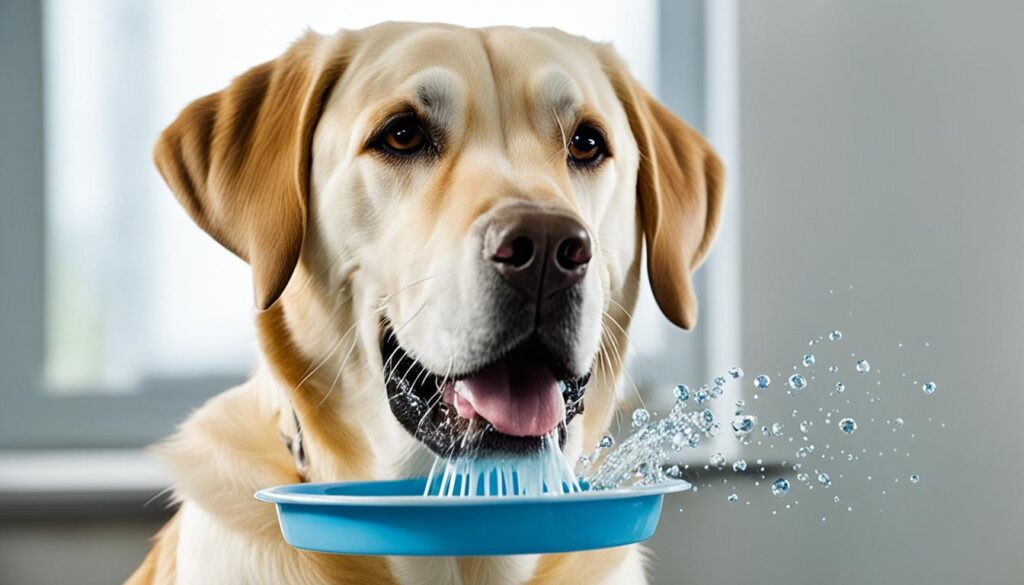 Dog drinking water with dental additive