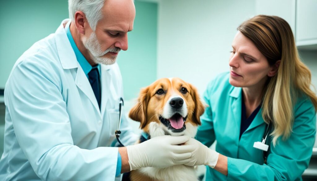 Stressed dog receiving professional help