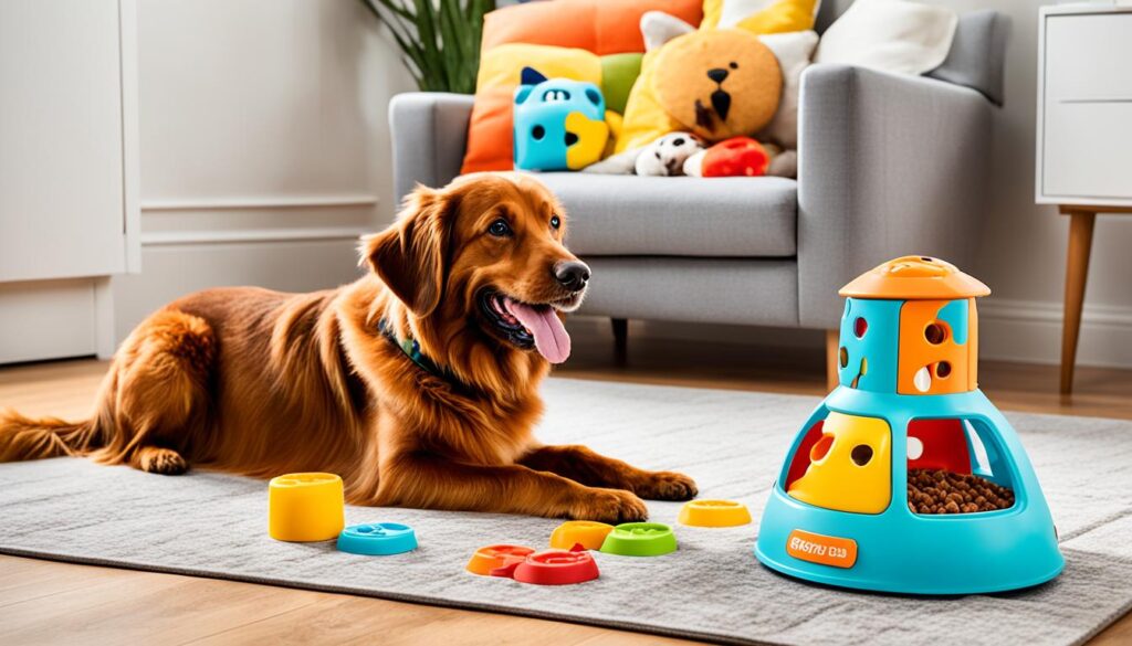 dog using puzzle feeder