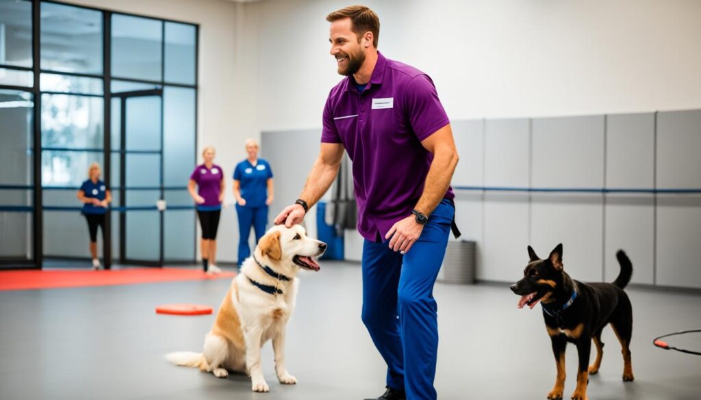 Certified dog trainer working with a dog