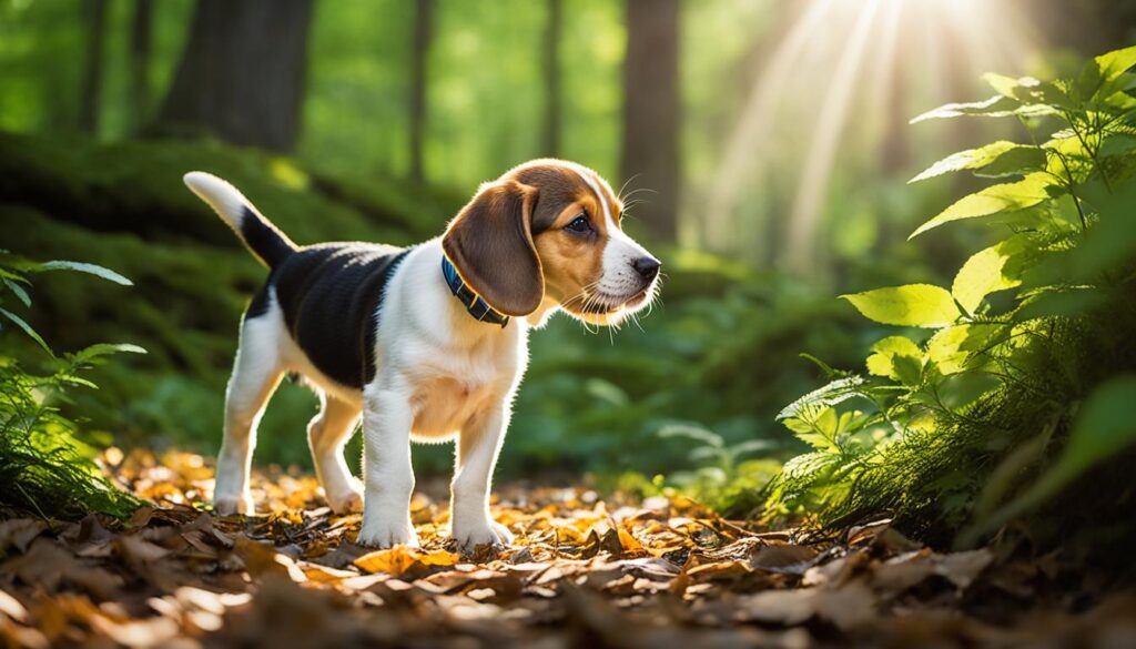 Curious Beagle exploring outdoors